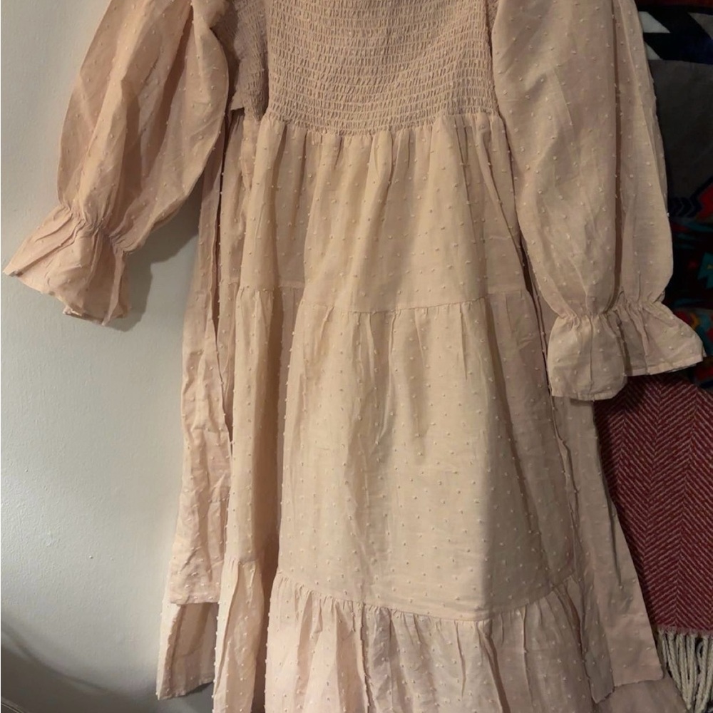 Tan and Cream Tiered Ruffled Midi Sundress